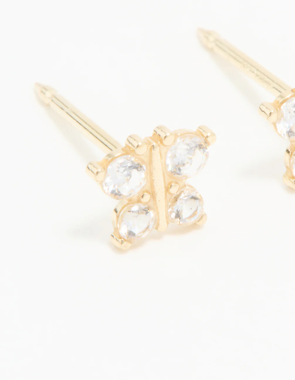 14KT Solid Yellow Gold Cubic Zirconia Butterfly Piercing Stud - Image 2