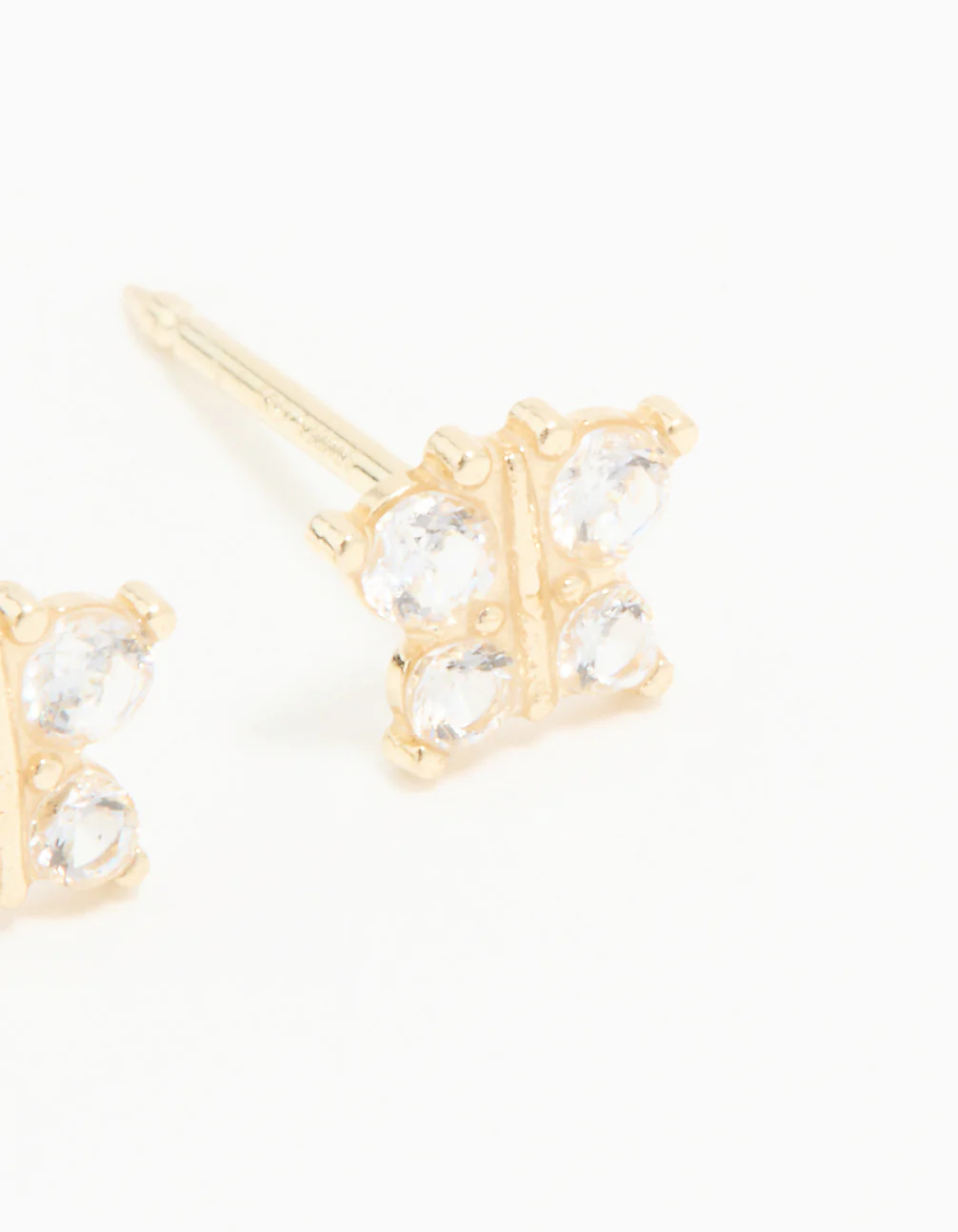 14KT Solid Yellow Gold Cubic Zirconia Butterfly Piercing Stud - Image 3