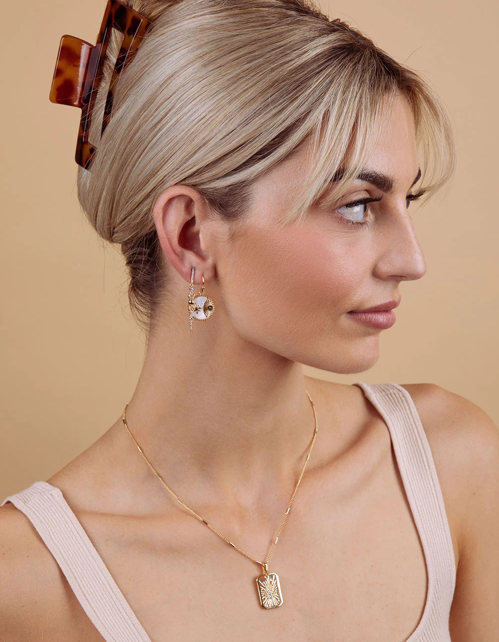 18ct Gold Plated Cubic Zirconia Shell Coin Earrings - Image 4