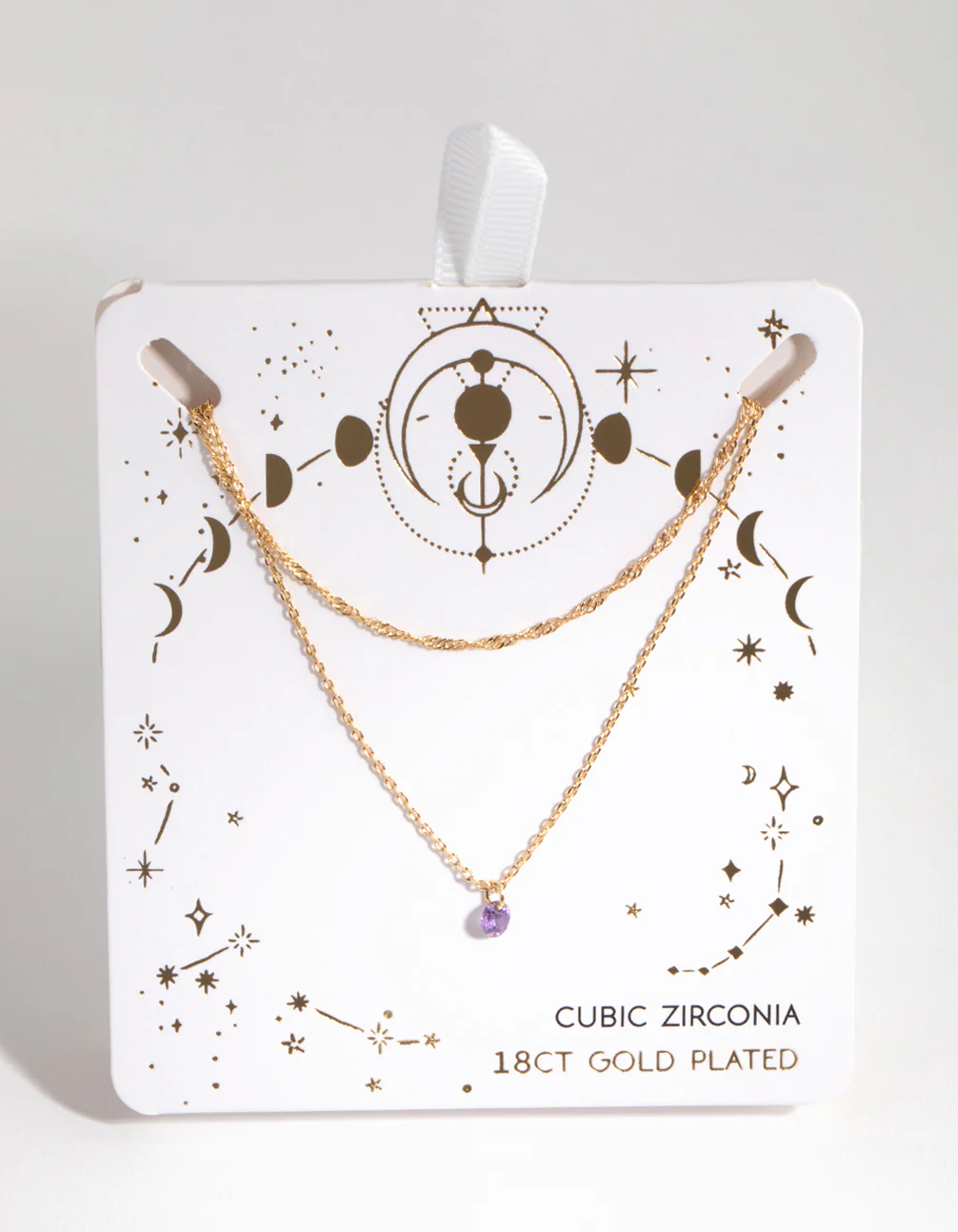 18ct Gold Plated February Amethyst Cubic Zirconia Necklace Set - Image 3