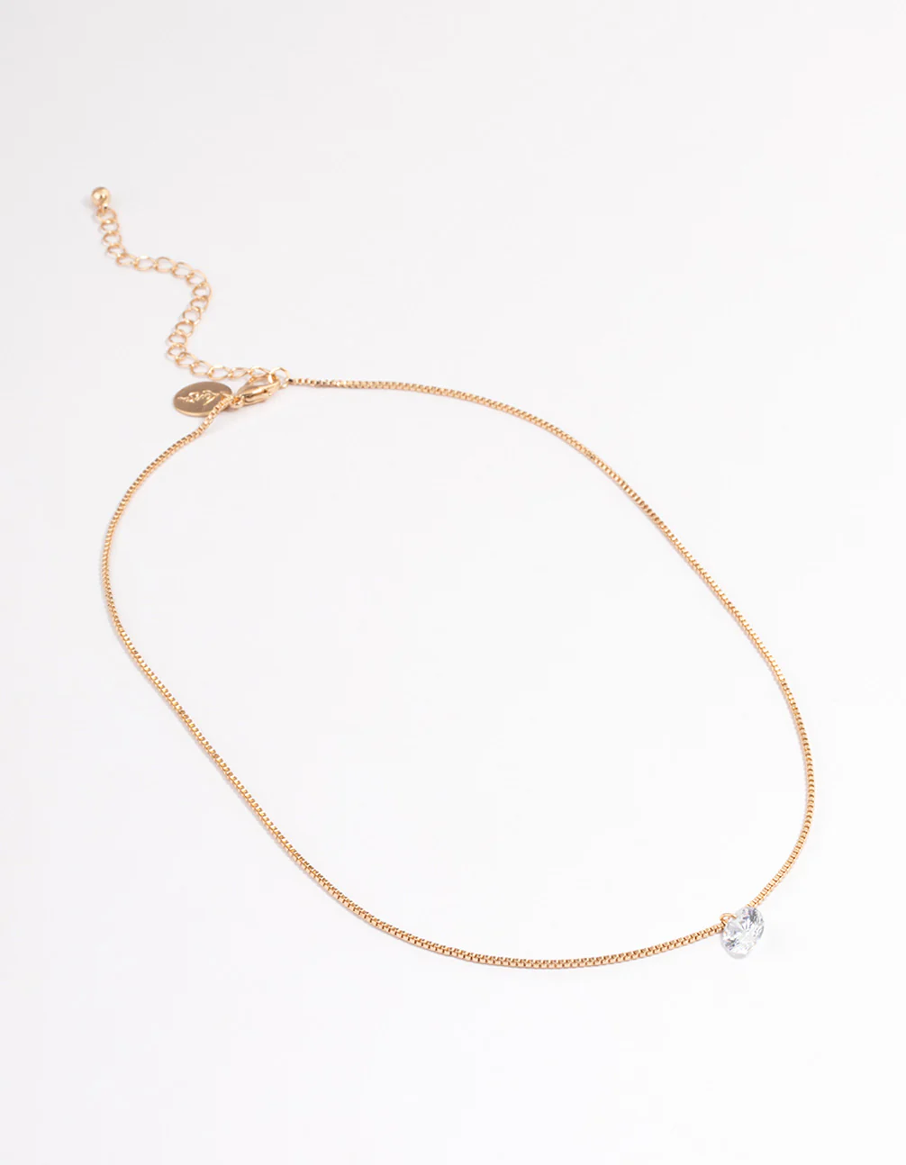 Gold Single Cubic Zirconia Box Chain Necklace - Image 2