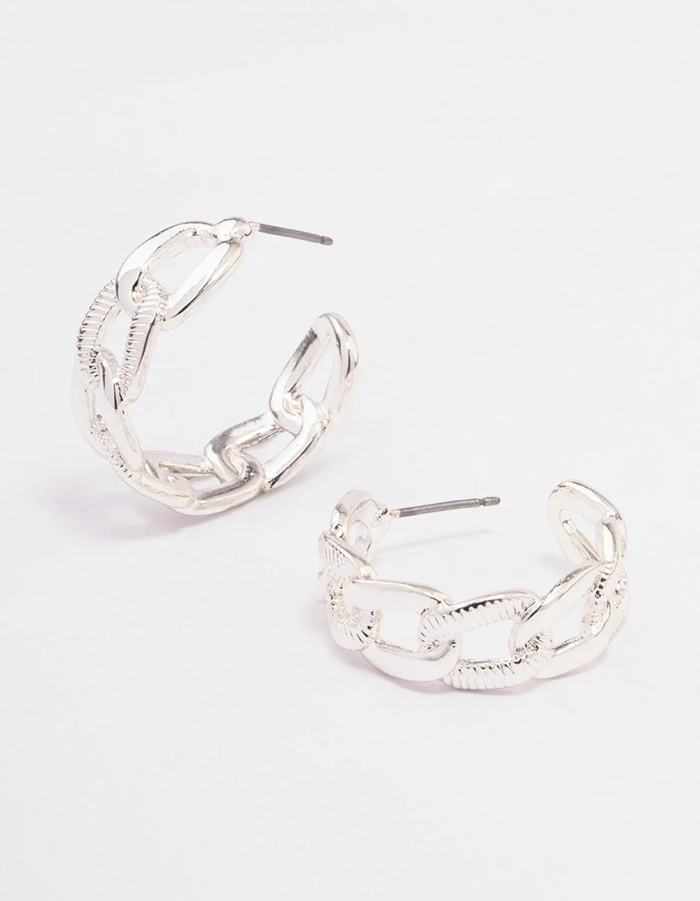 Silver Textured Link Hoop Earrings