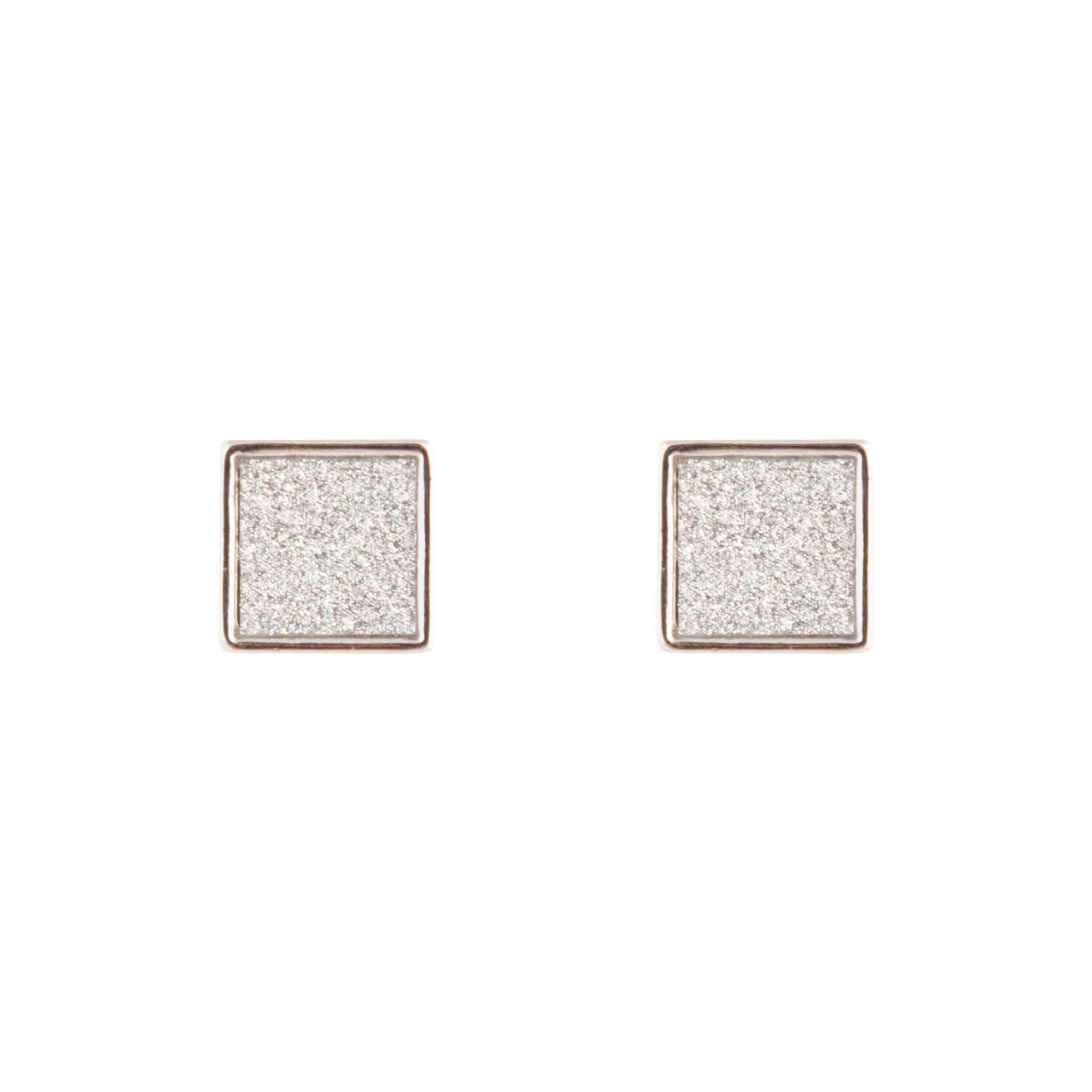 Silver Glitter Inlay Square Earrings