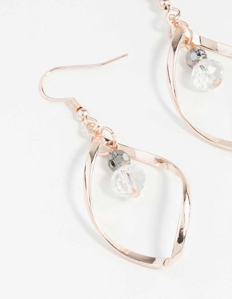 Rose Gold Twist Bead Drop Earrings - Image 2