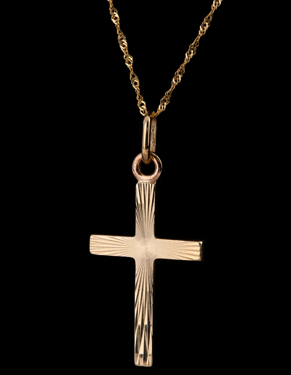 9ct Gold Textured Cross Pendant Charm - Image 3