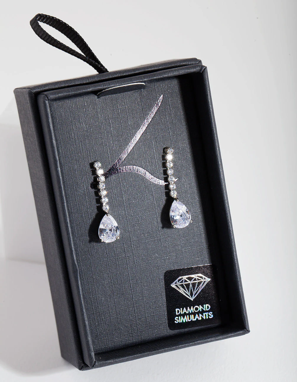 Silver Cubic Zirconia Pear Cup Chain Drop Earrings - Image 3