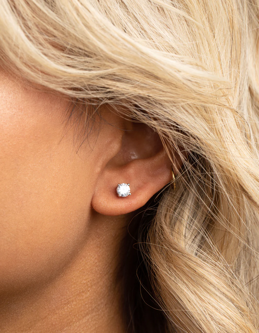 Silver Cubic Zirconia Stud Earrings - Image 2