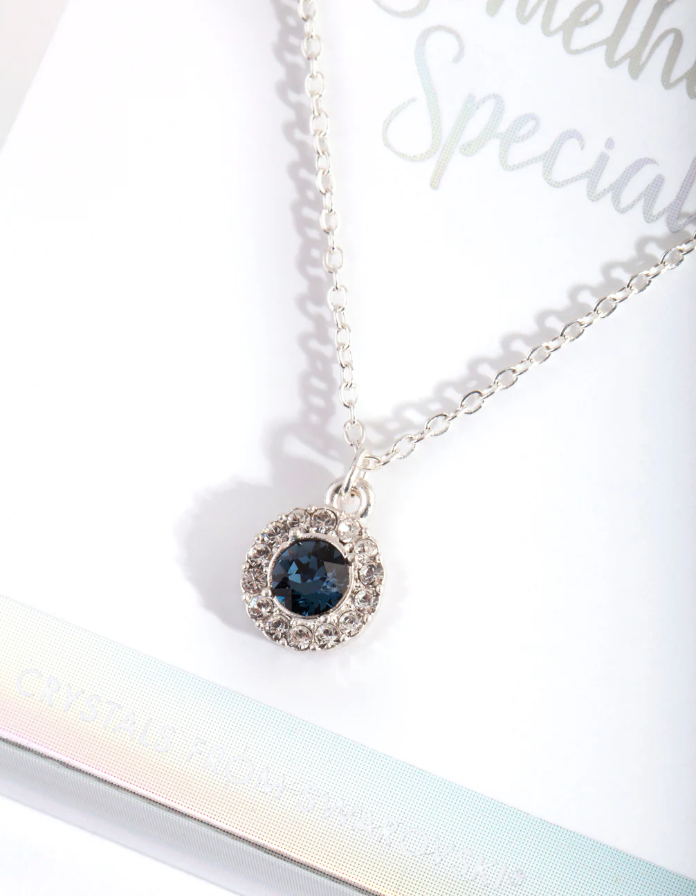 Midnight Blue Diamond Simulant Halo Necklace - Image 2