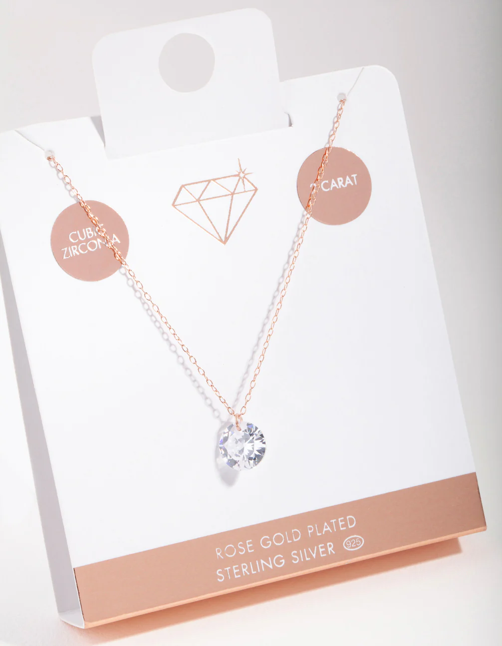 Rose Gold Plated Sterling Silver 2 Carat Cubic Zirconia Necklace - Image 3