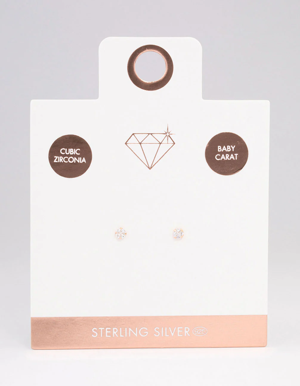 Rose Gold Plated Sterling Silver Baby Cubic Zirconia Stud Earrings - Image 3