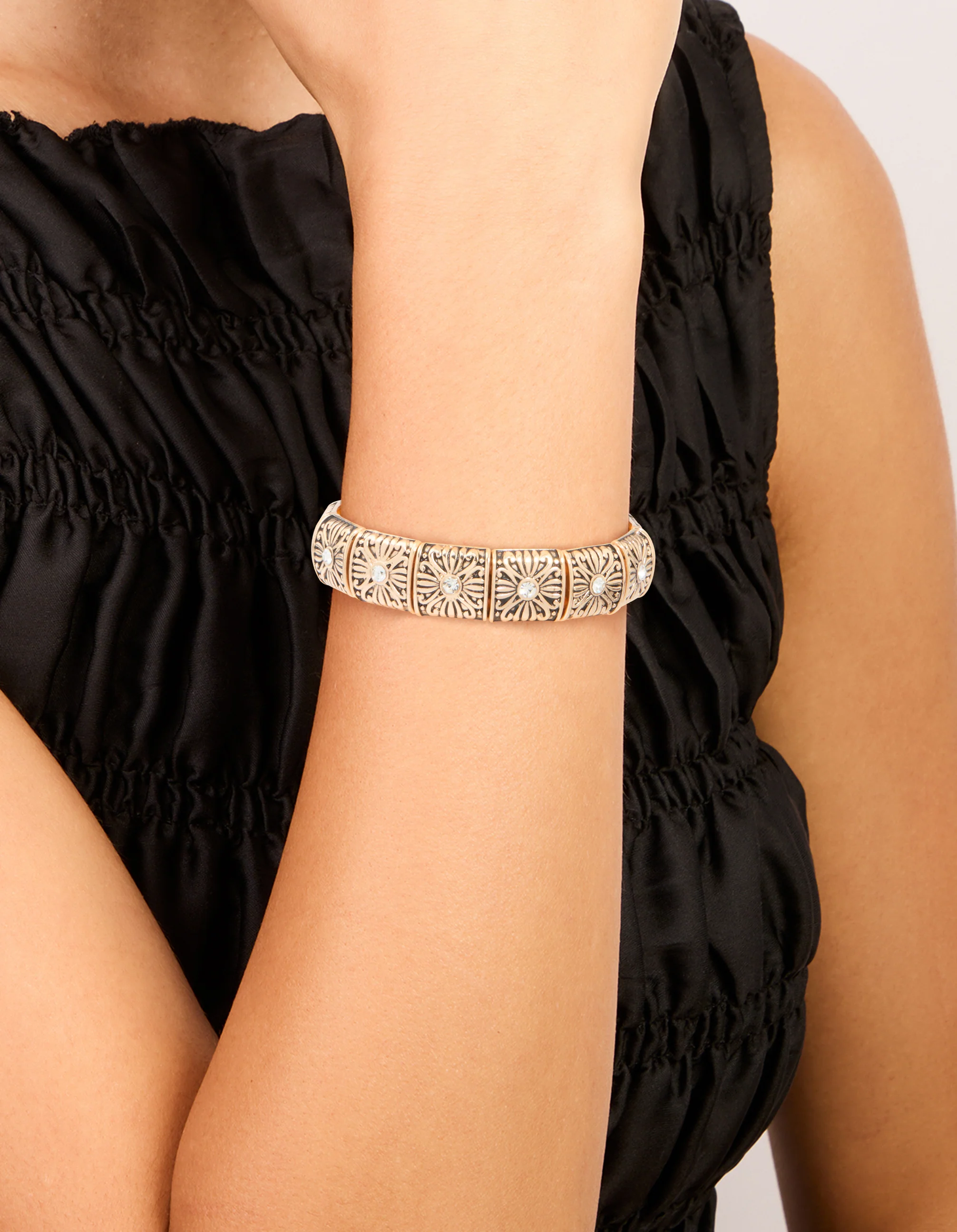 Antique Gold Diamante Boho Stretch Bracelet - Image 2