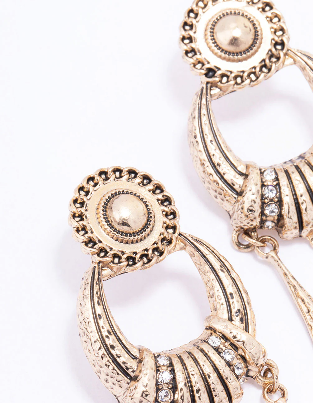 Antique Gold Door Knocker Drop Earrings - Image 2