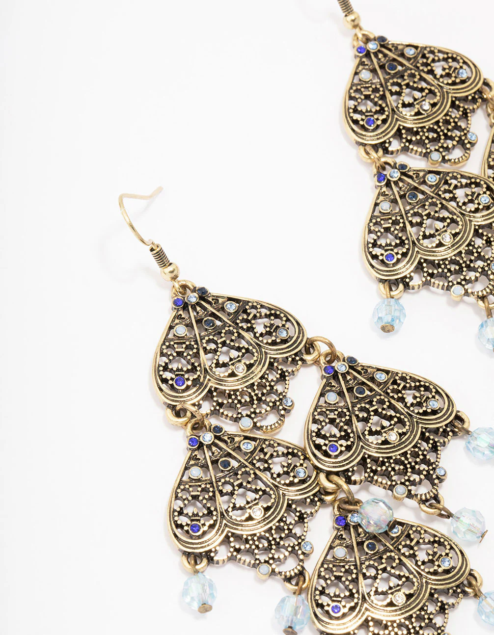 Antique Gold Filigree Beaded Drop Earrings - Image 2