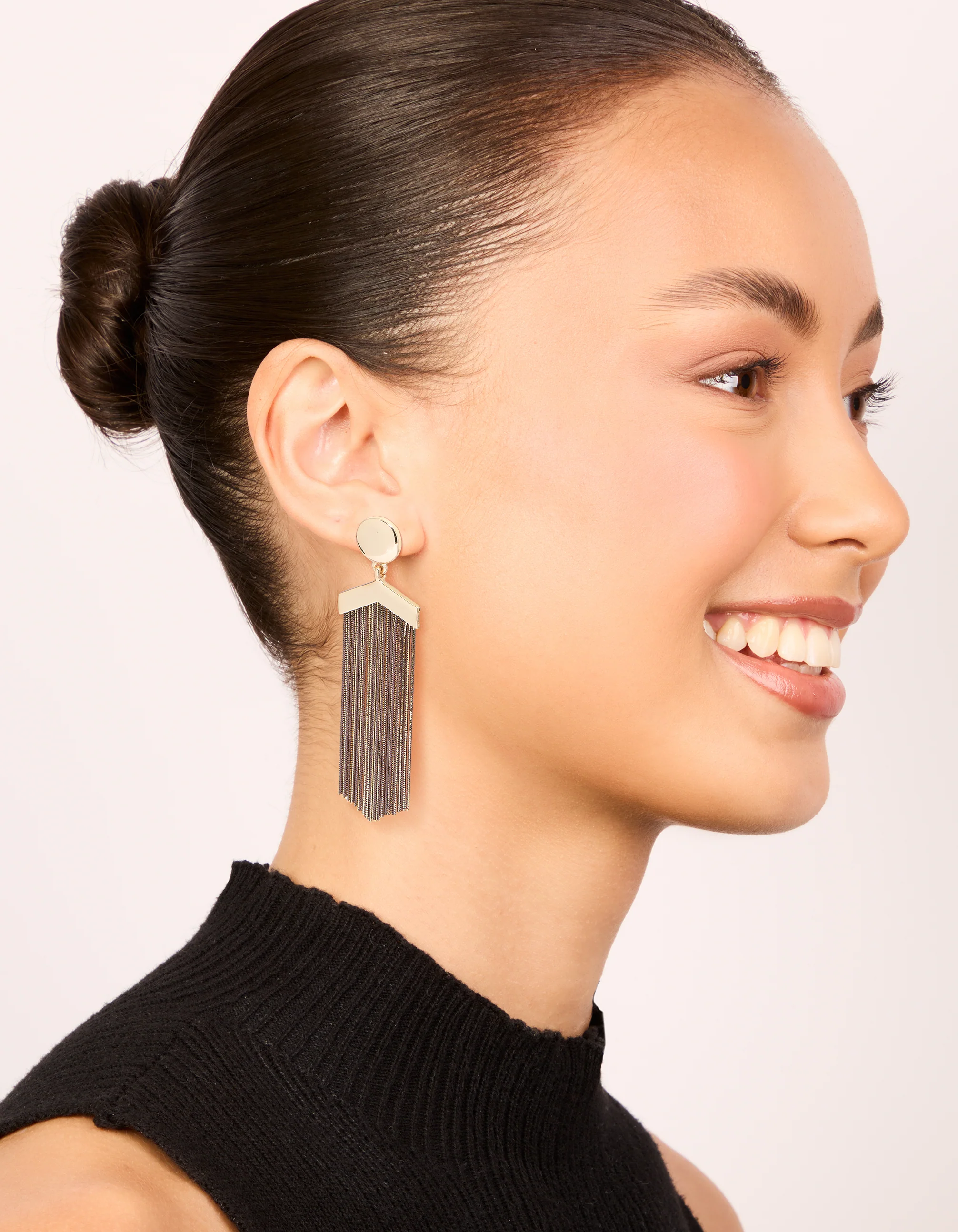 Antique Gold Long Fringe Drop Earrings - Image 3