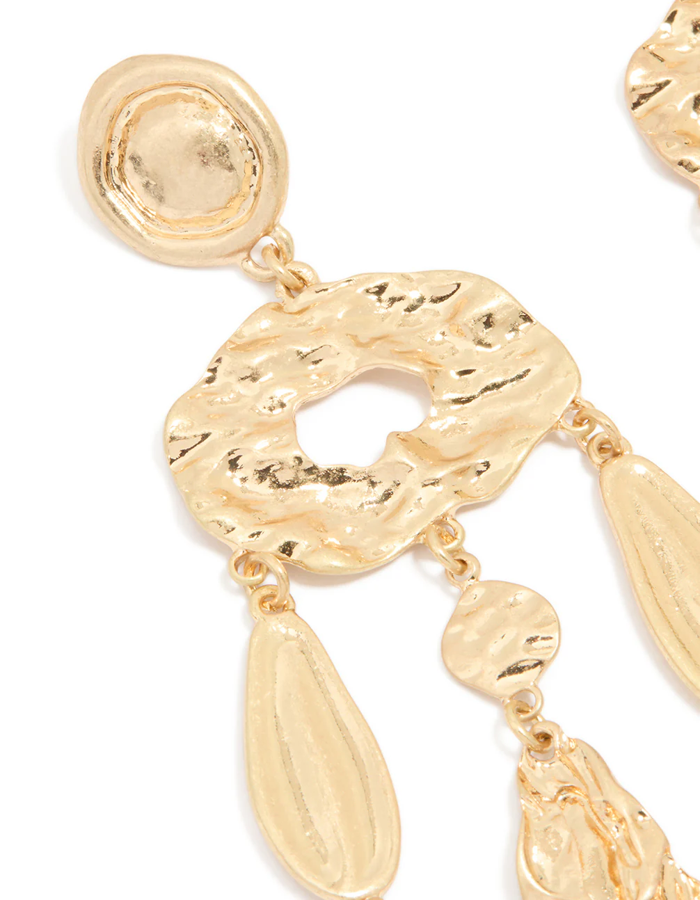 Antique Gold Textured Oval Drop Earrings - Image 2