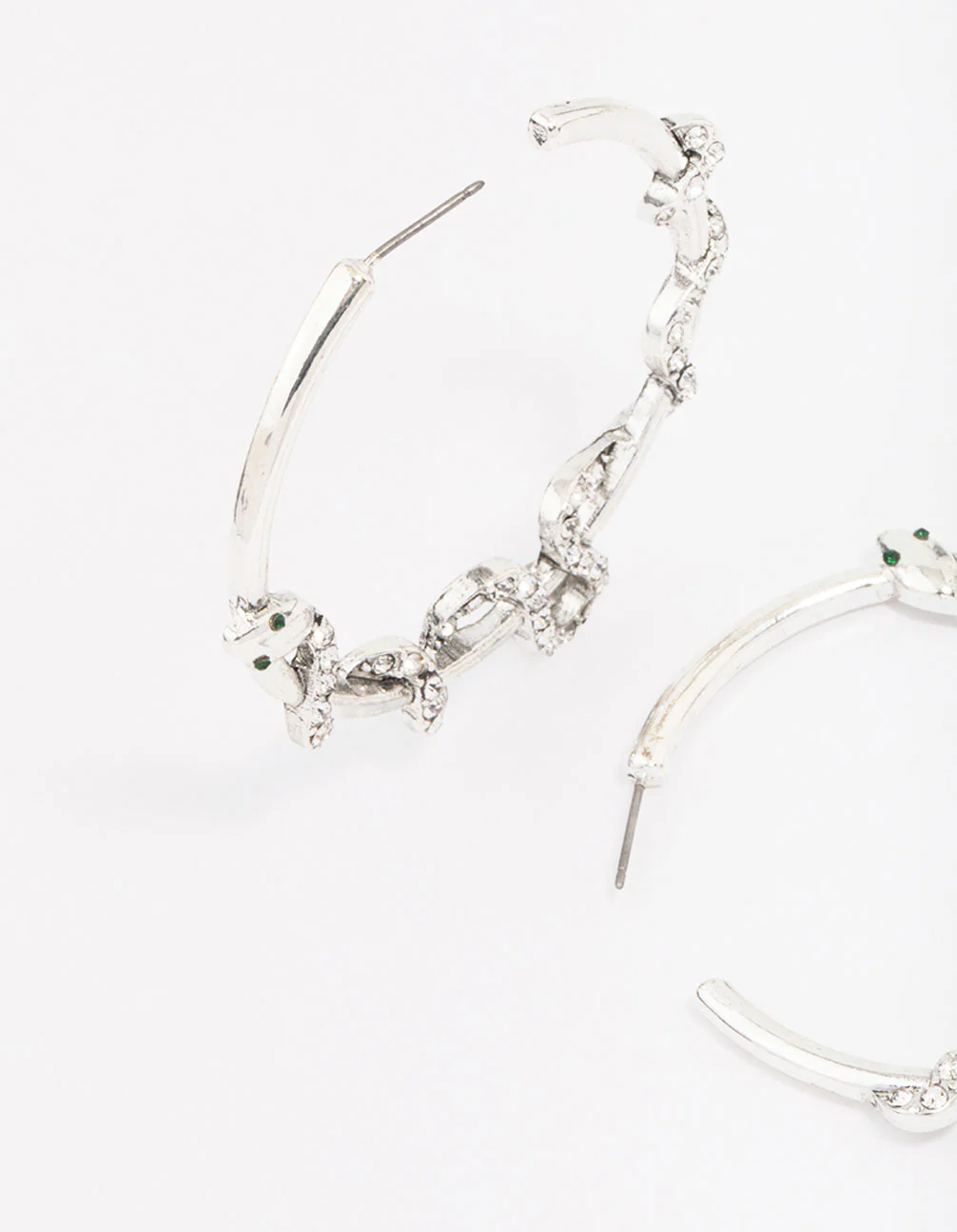 Antique Silver Snake Diamante Medium Hoop Earrings - Image 2