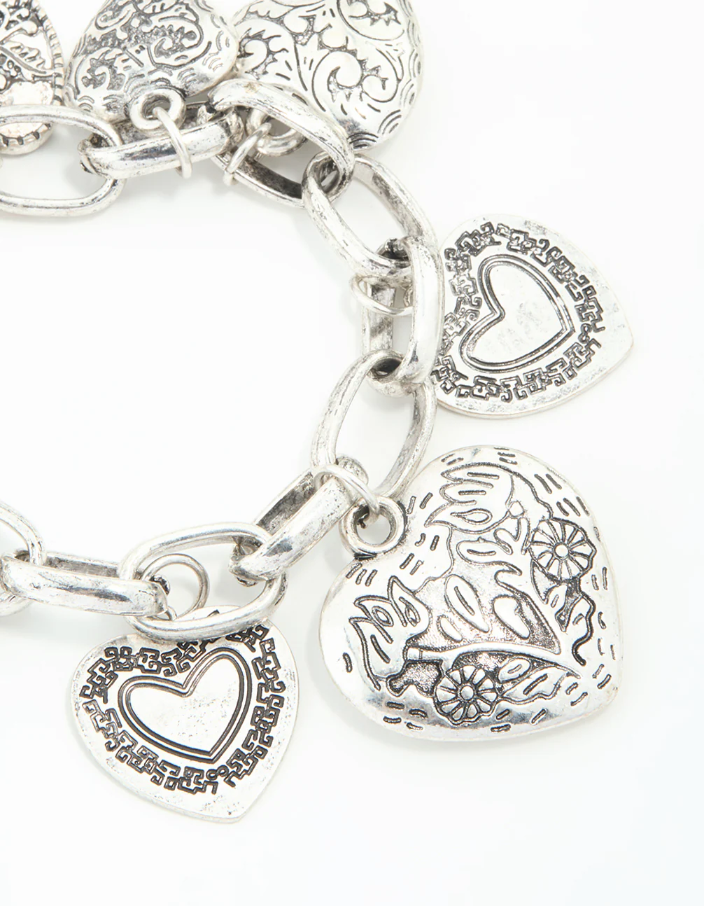 Asymmetrical Silver Chunky Heart Charm Bracelet - Image 2