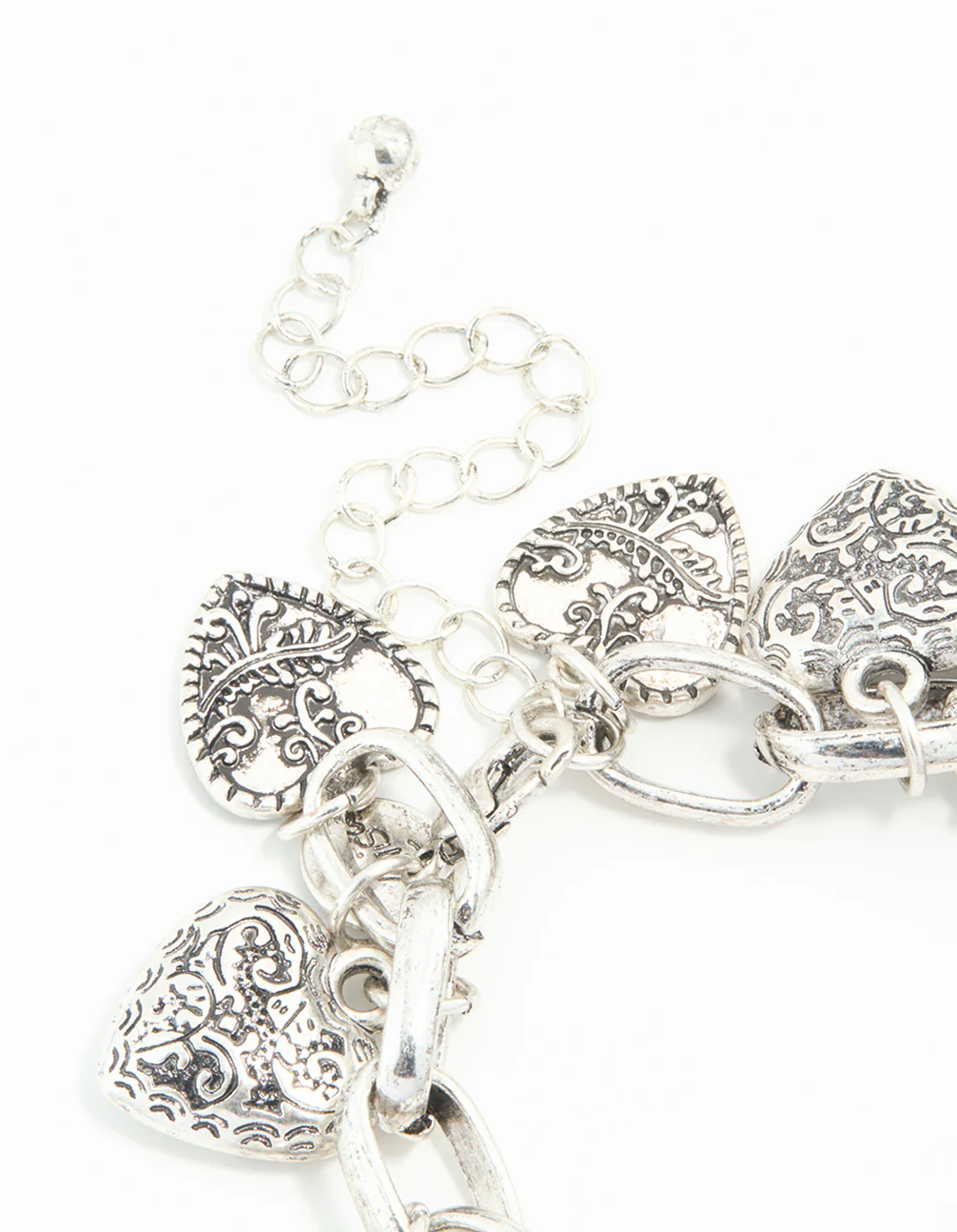 Asymmetrical Silver Chunky Heart Charm Bracelet - Image 3