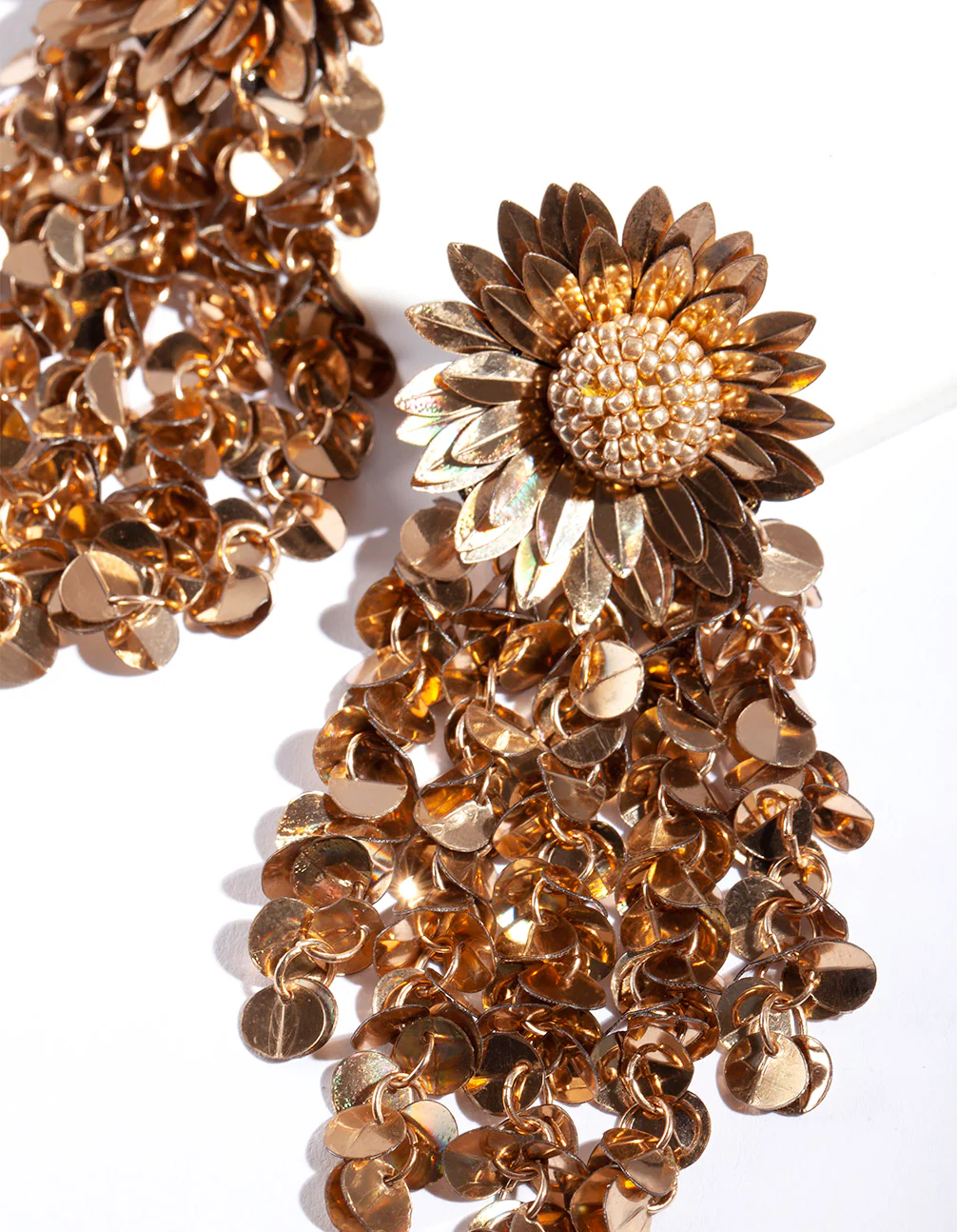 Mixed Metal Sequin Flower Earrings - Image 2