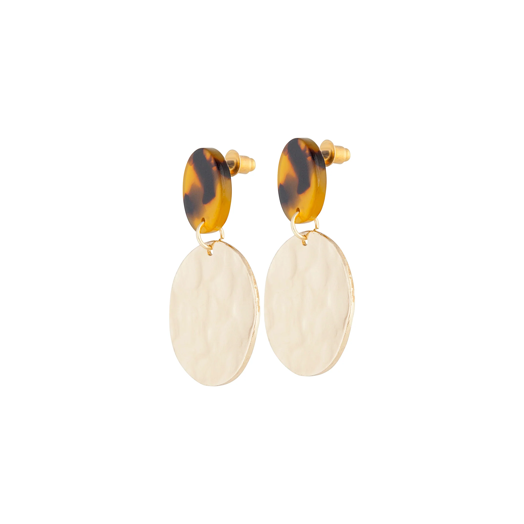 Gold Tort Top Hammered Earrings - Image 2
