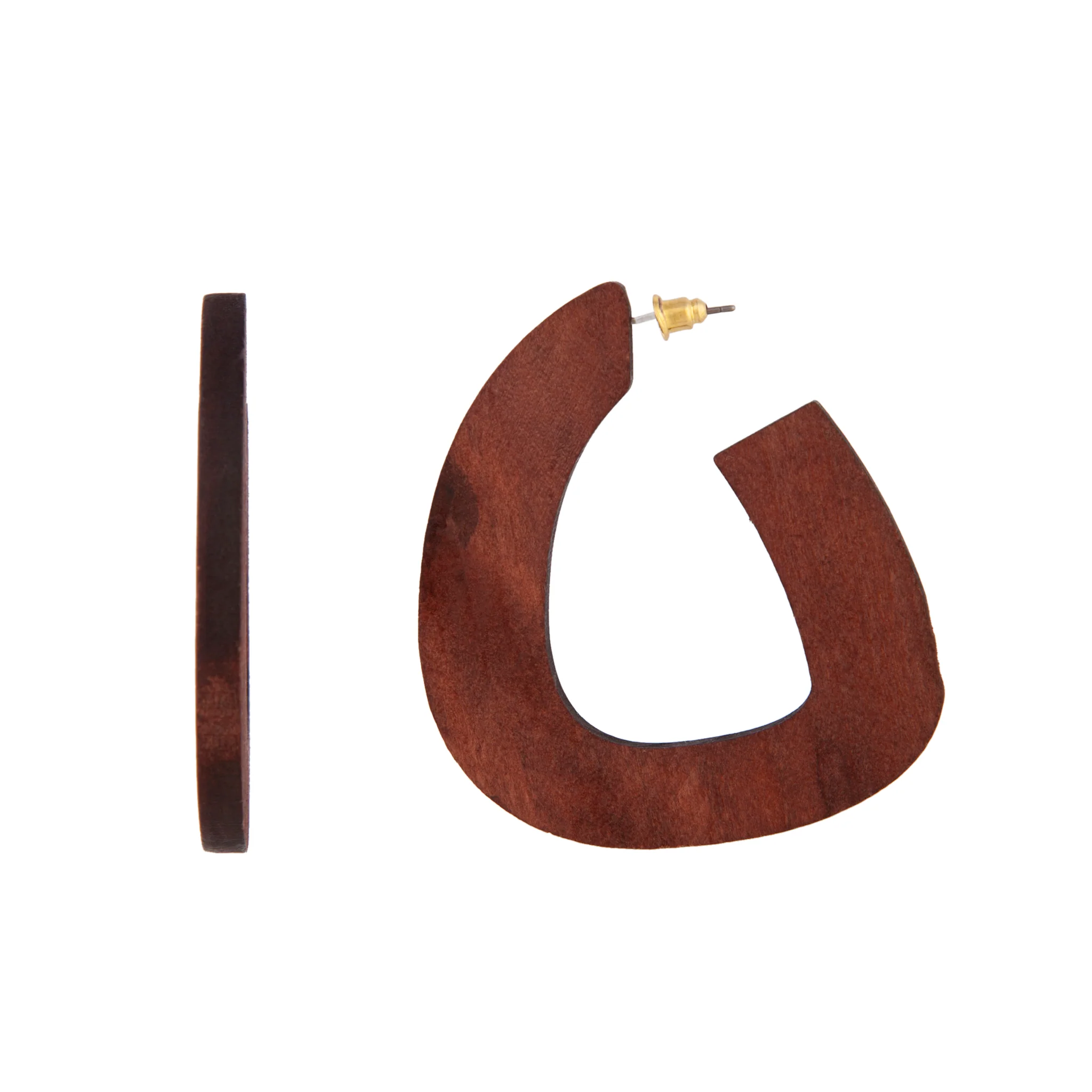 Wood Irregular Hoop Earrings - Image 2