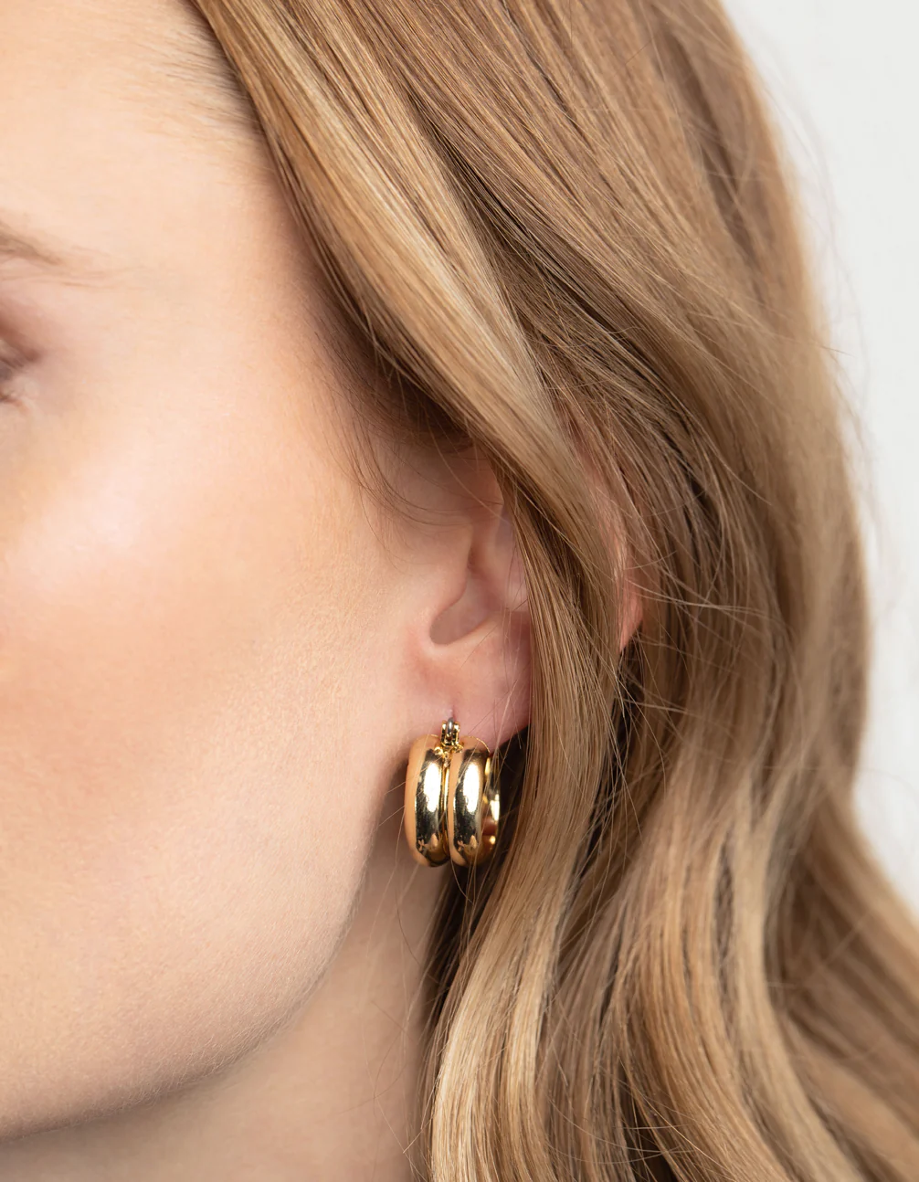 Gold Plated Brass Chubby Line Hoop Earrings - Image 2