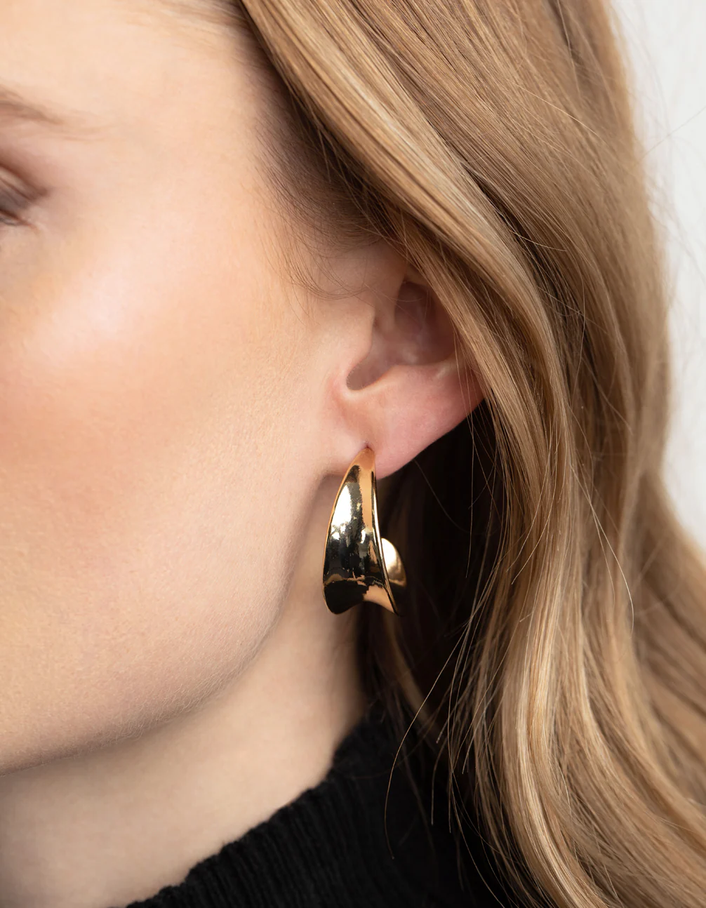 Gold Plated Brass Concave Hoop Earrings - Image 2