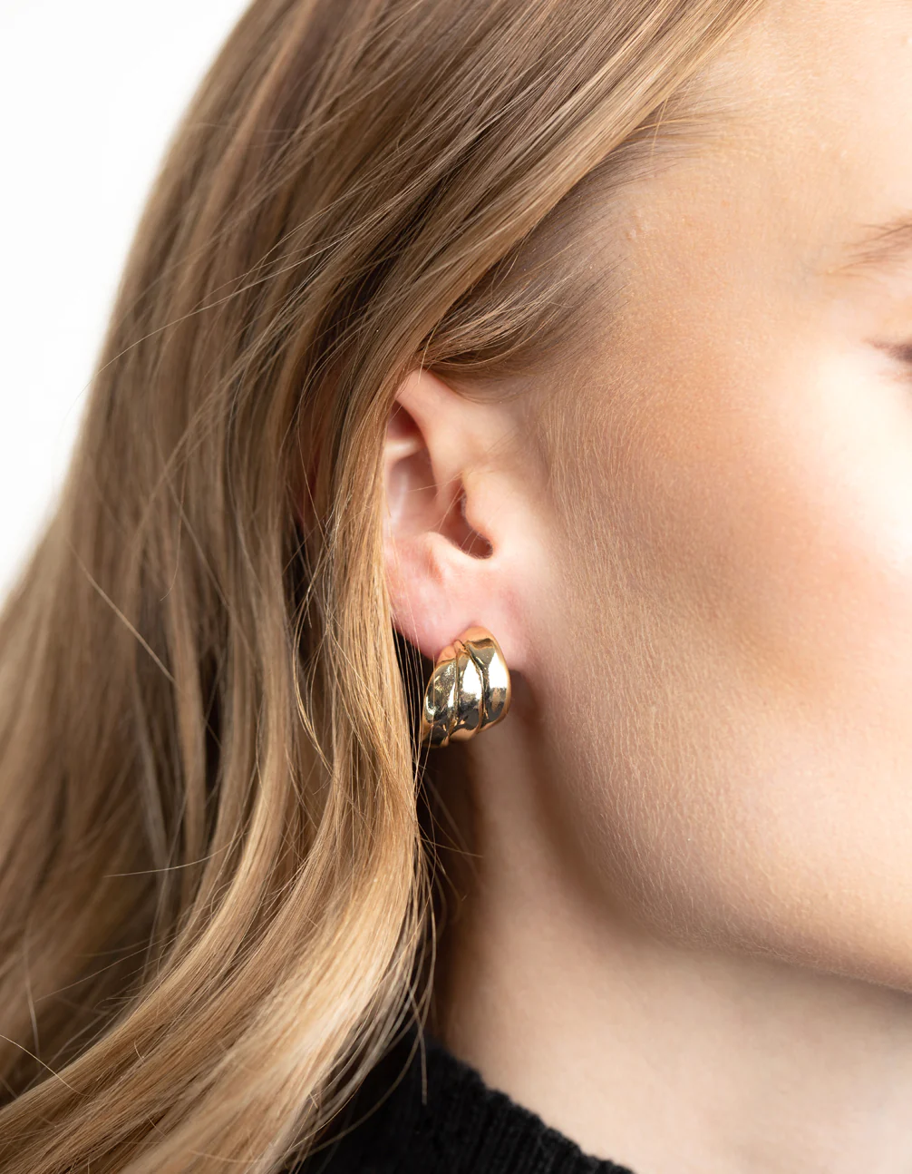 Gold Plated Etched Twisted Hoop Earrings - Image 2
