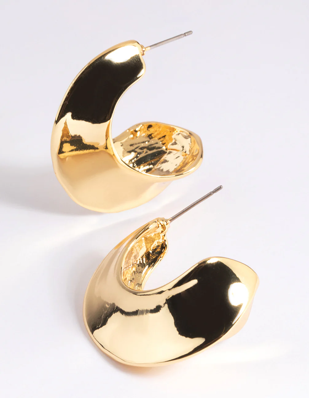 Gold Plated Molten Pointed Hoop Earrings - Image 3
