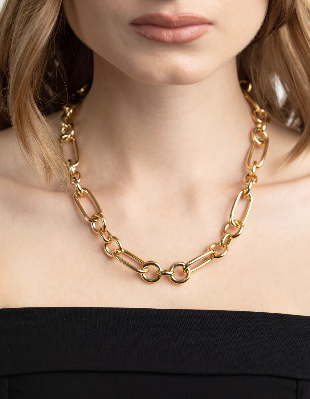 Gold Plated Rectangle Link Necklace - Image 2