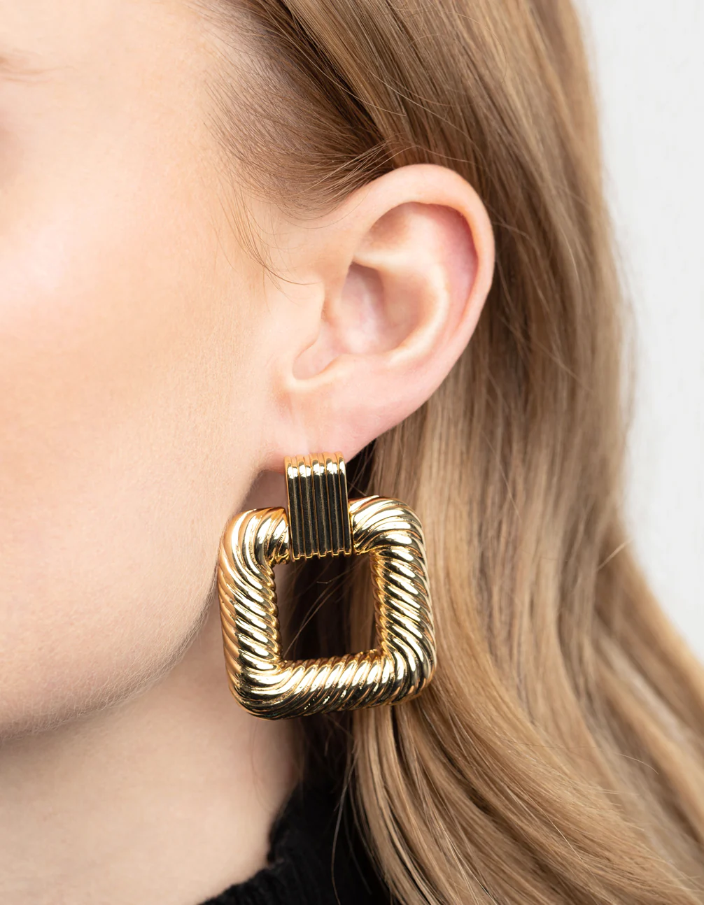 Gold Plated Square Door Knocker Earrings - Image 2