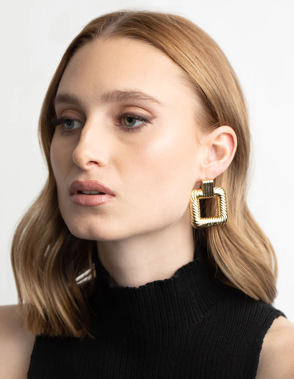 Gold Plated Square Door Knocker Earrings - Image 5