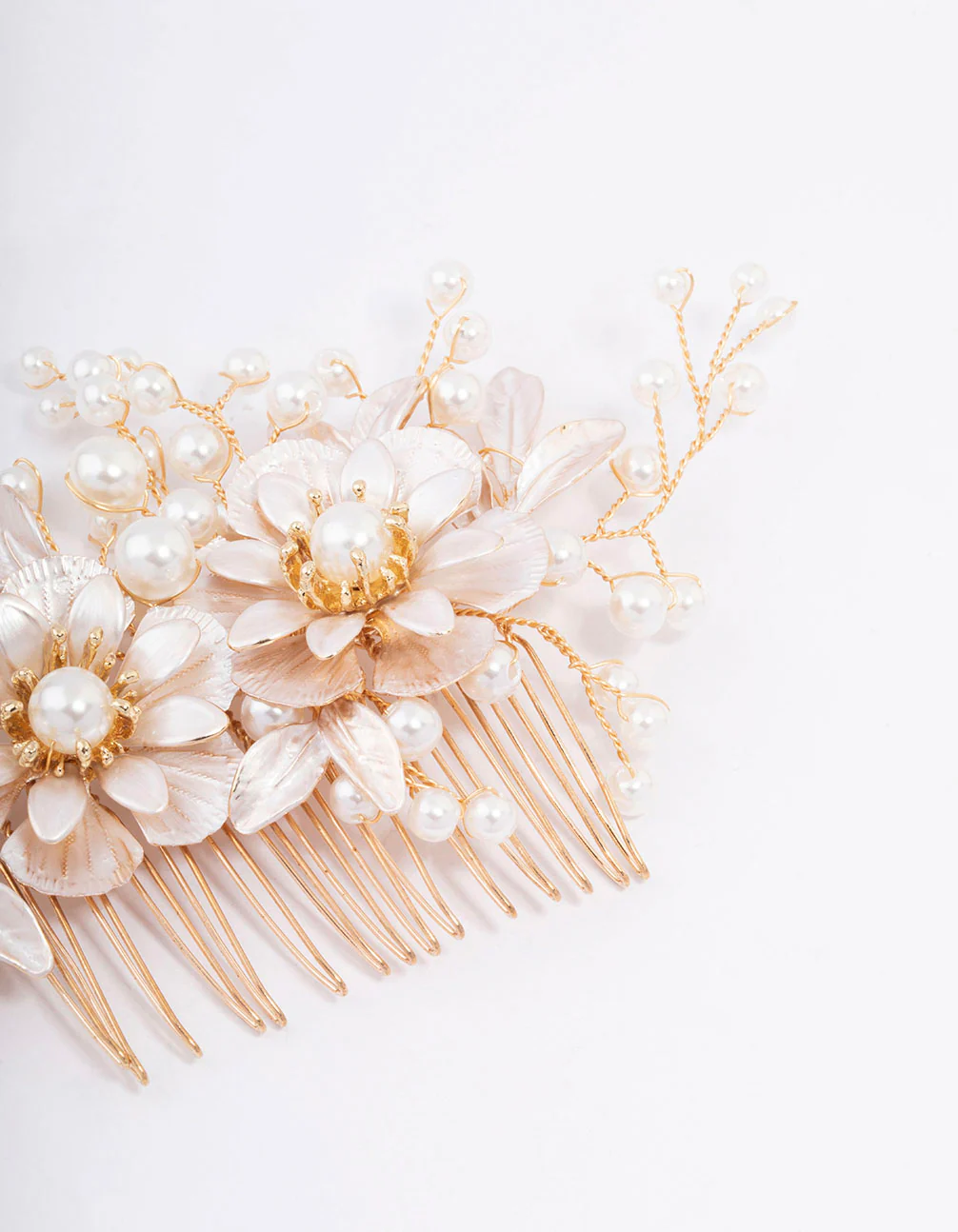 Gold Flower Wire Pearl Hair Comb - Image 3