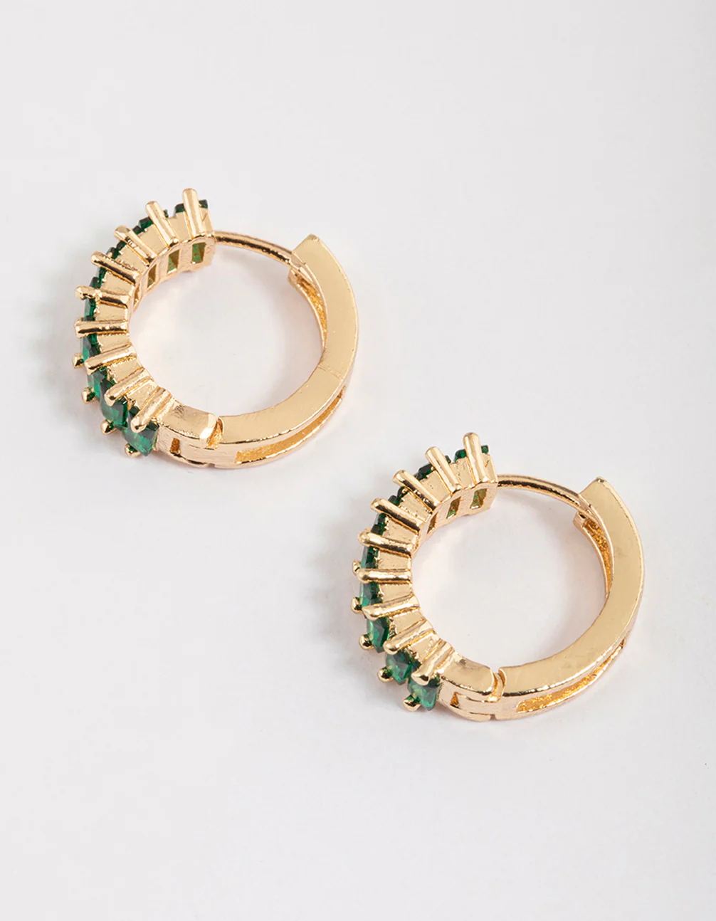 Gold Plated Cubic Zirconia Classic Baguette Hoop Earrings