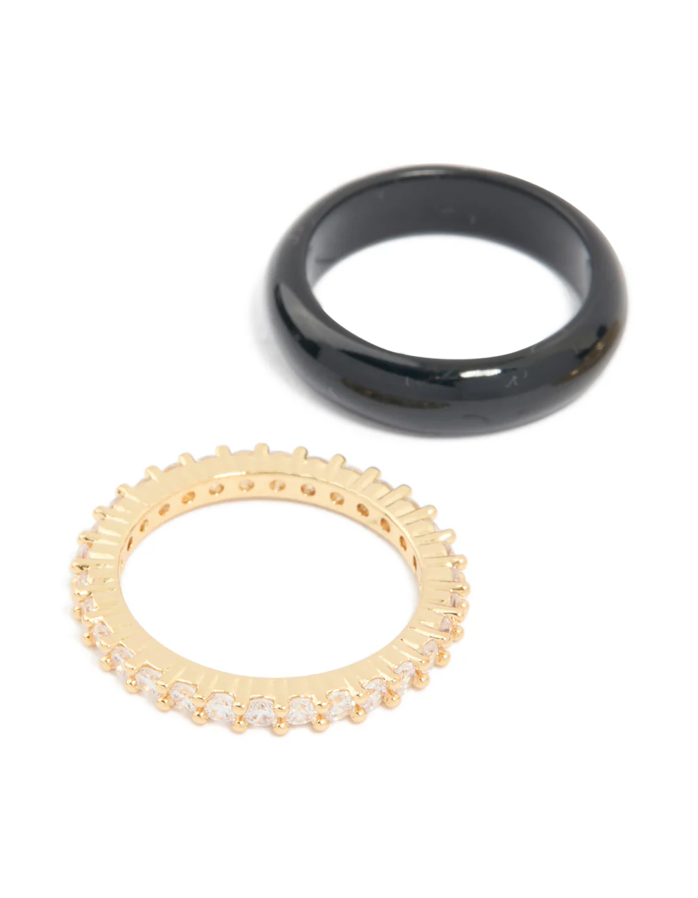 Black Acrylic & Cubic Zirconia Rings 3-Pack - Image 4