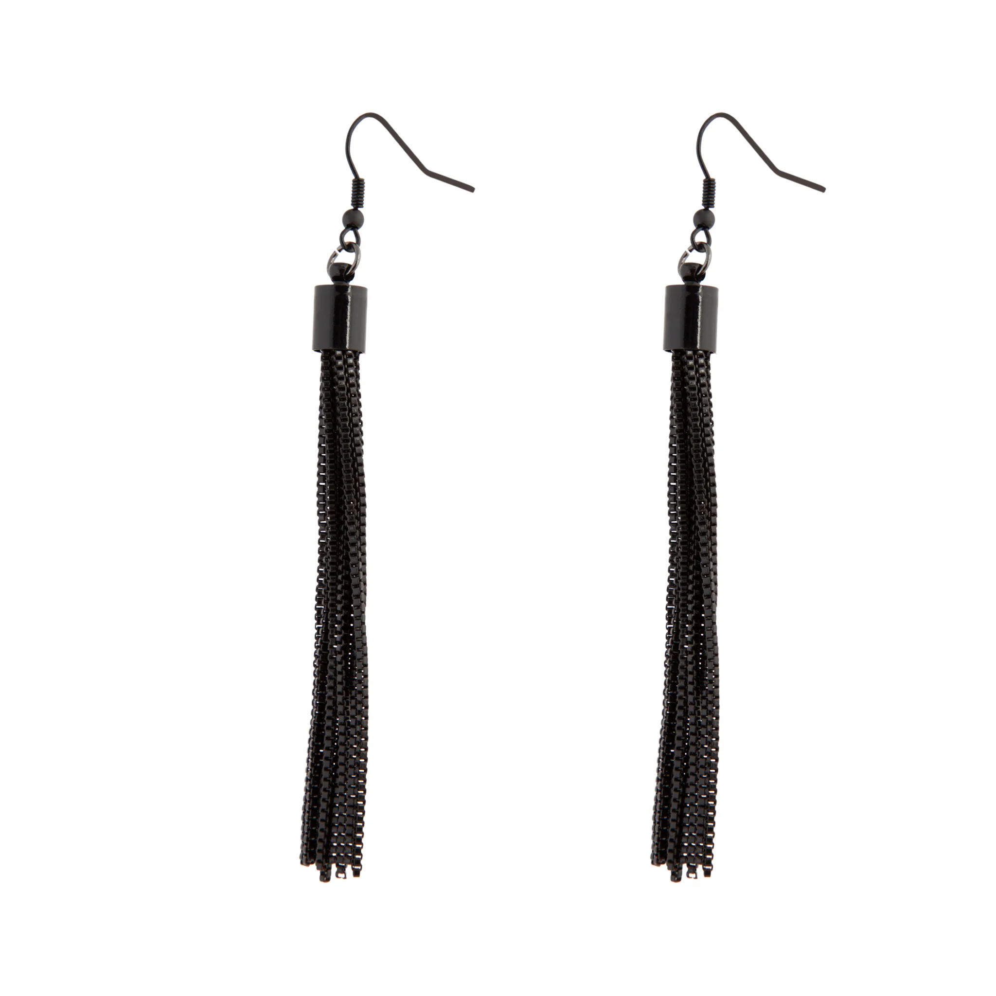 Black Tassel Chain Earrings - Image 2