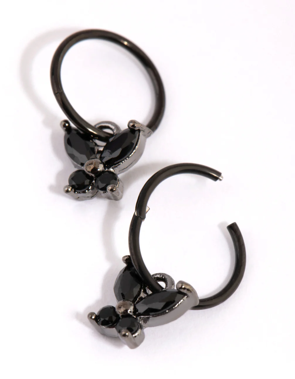 Matte Black Butterfly Sleeper Earrings - Image 2