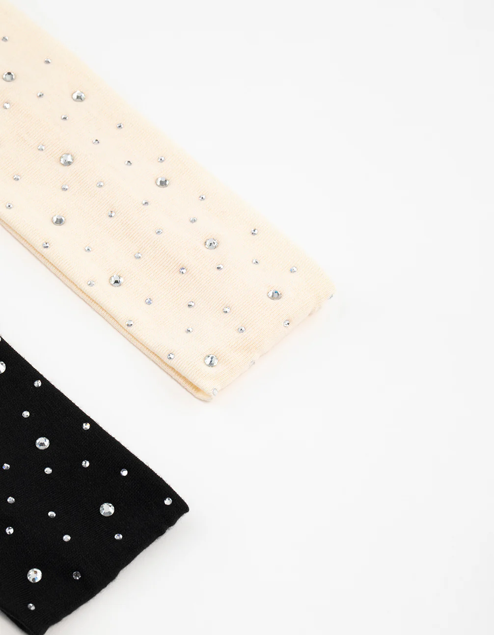 Black & Cream Fabric Diamante Stretch Headbands 2-Pack - Image 3