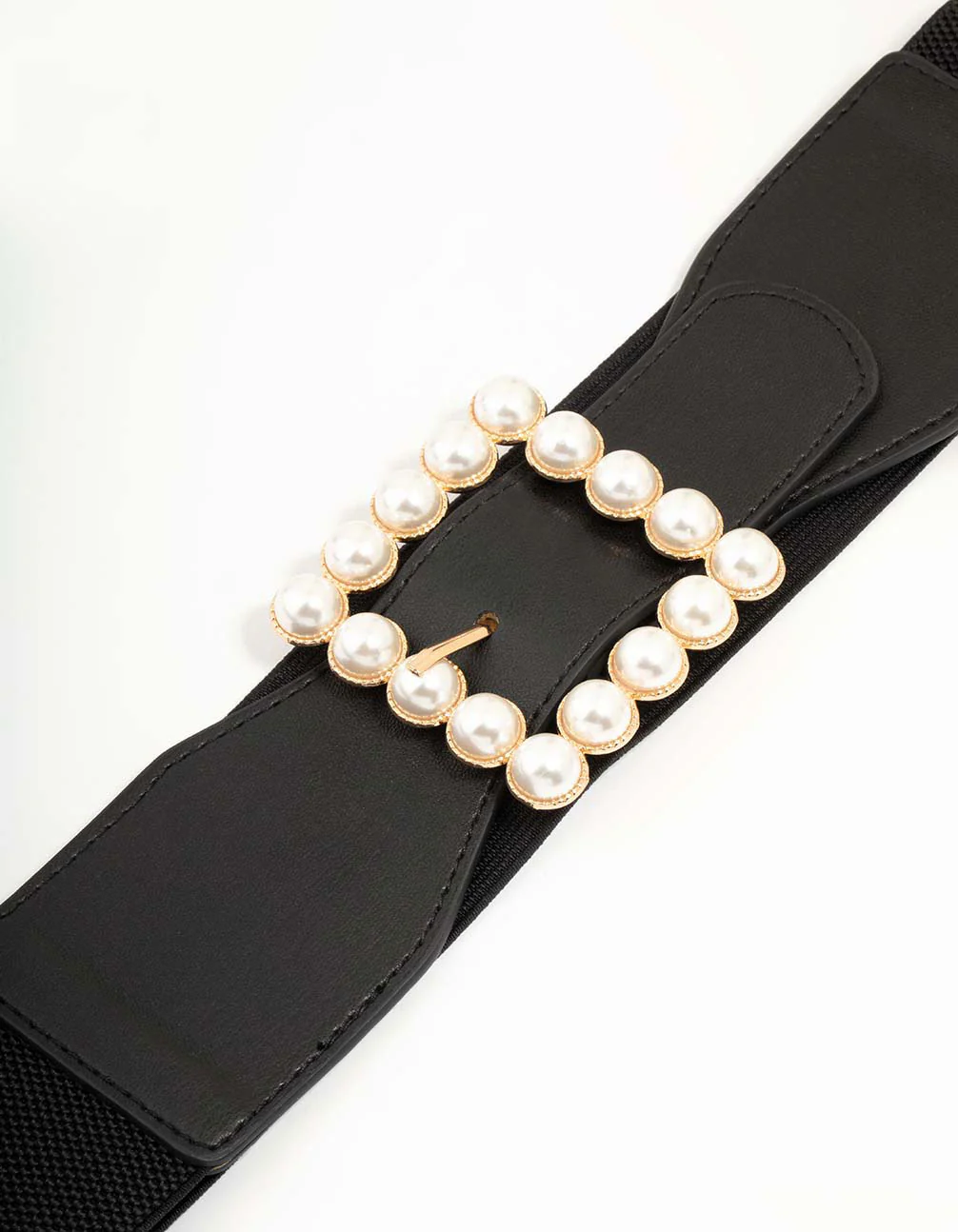 Black Fabric & Pearl Buckle Stretch Belt - Image 2