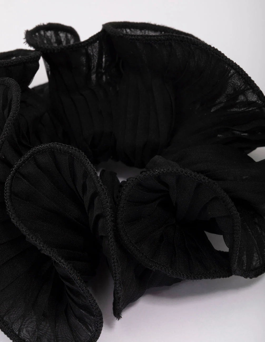 Black Fabric Pleated Floral Hair Scrunchie - Image 2