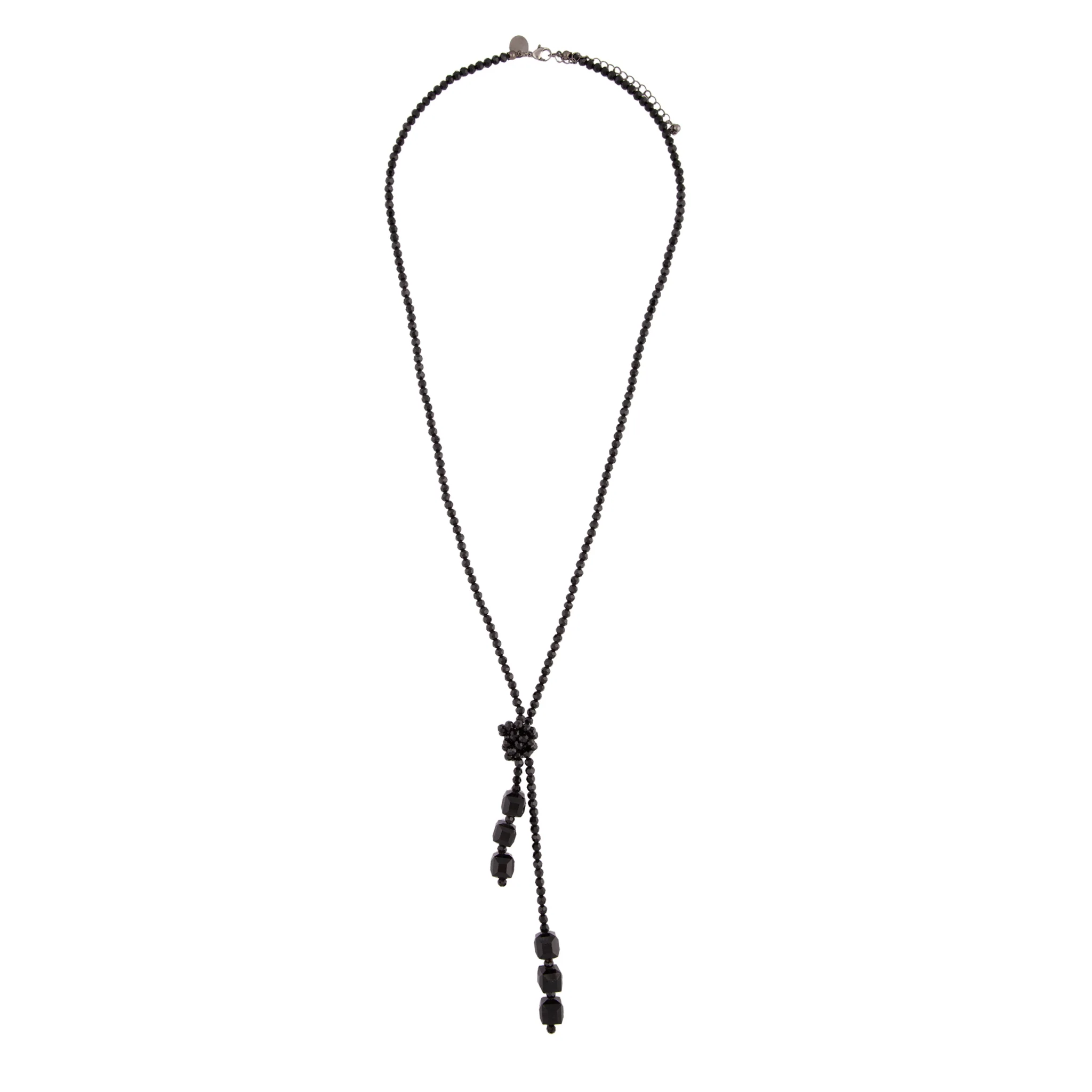 Black Facet Bead Lariat Necklace - Image 2
