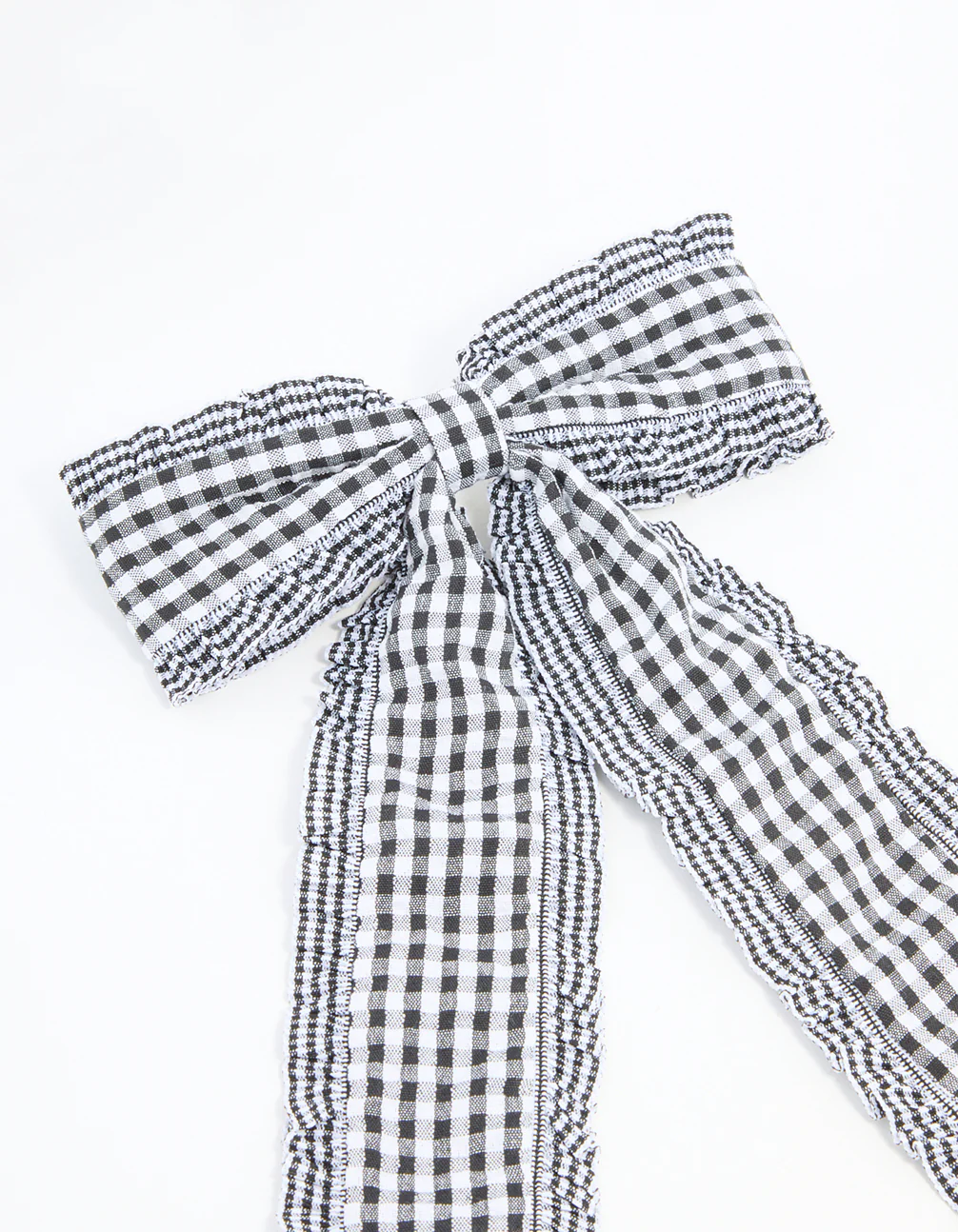Black Gingham Fabric Frilled Bow Clip - Image 2