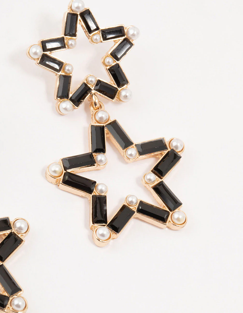 Black Gold Double Star Pearl Drop Earrings - Image 3