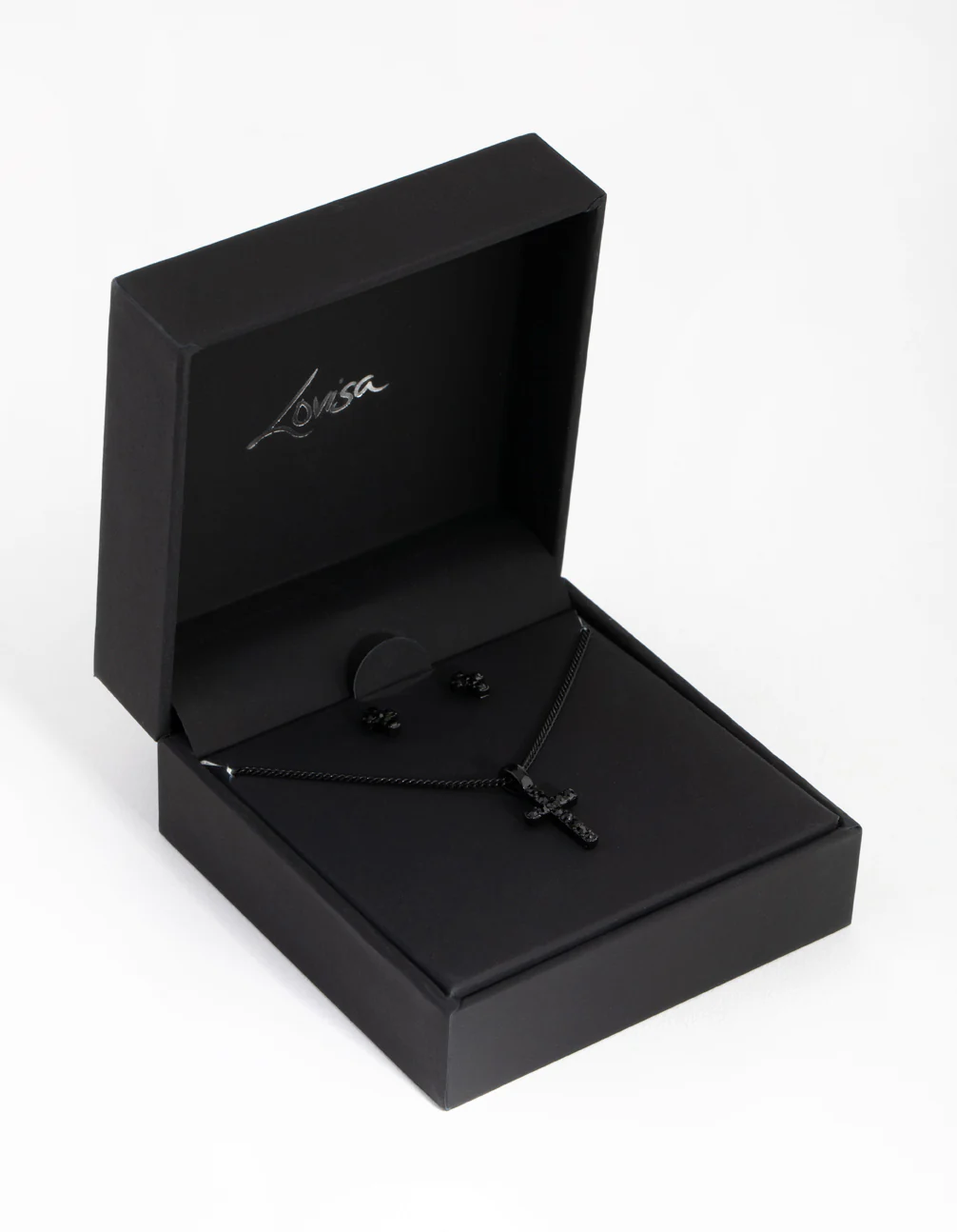 Black Diamante Cross Necklace & Earrings Set - Image 3