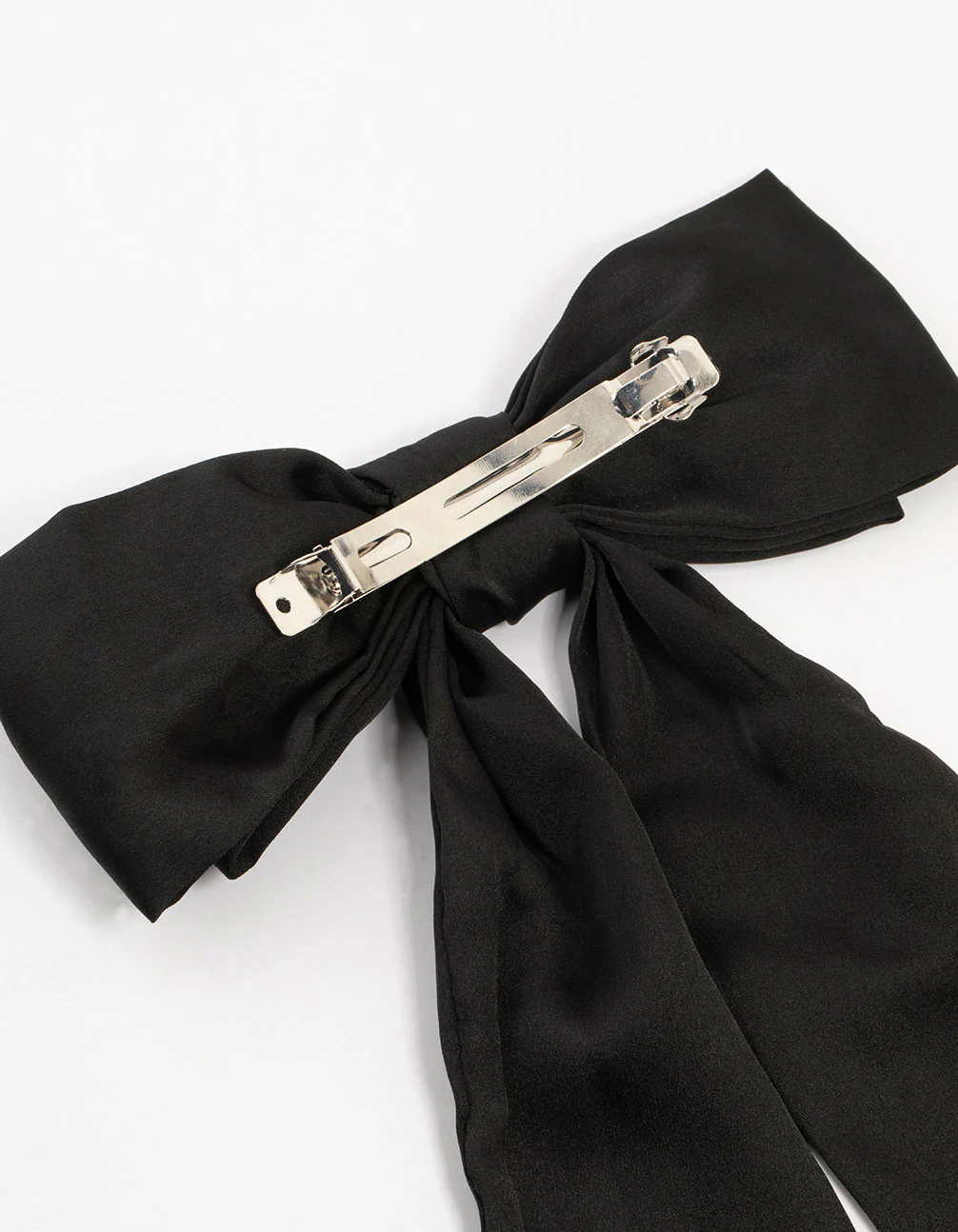 Black Relaxed Fabric Extra Long Bow Clip - Image 3