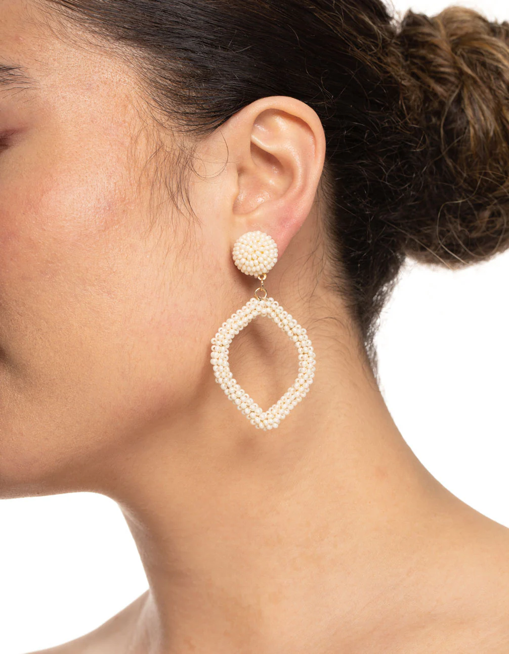 Gold Bead Diamond Drop Earrings - Image 2