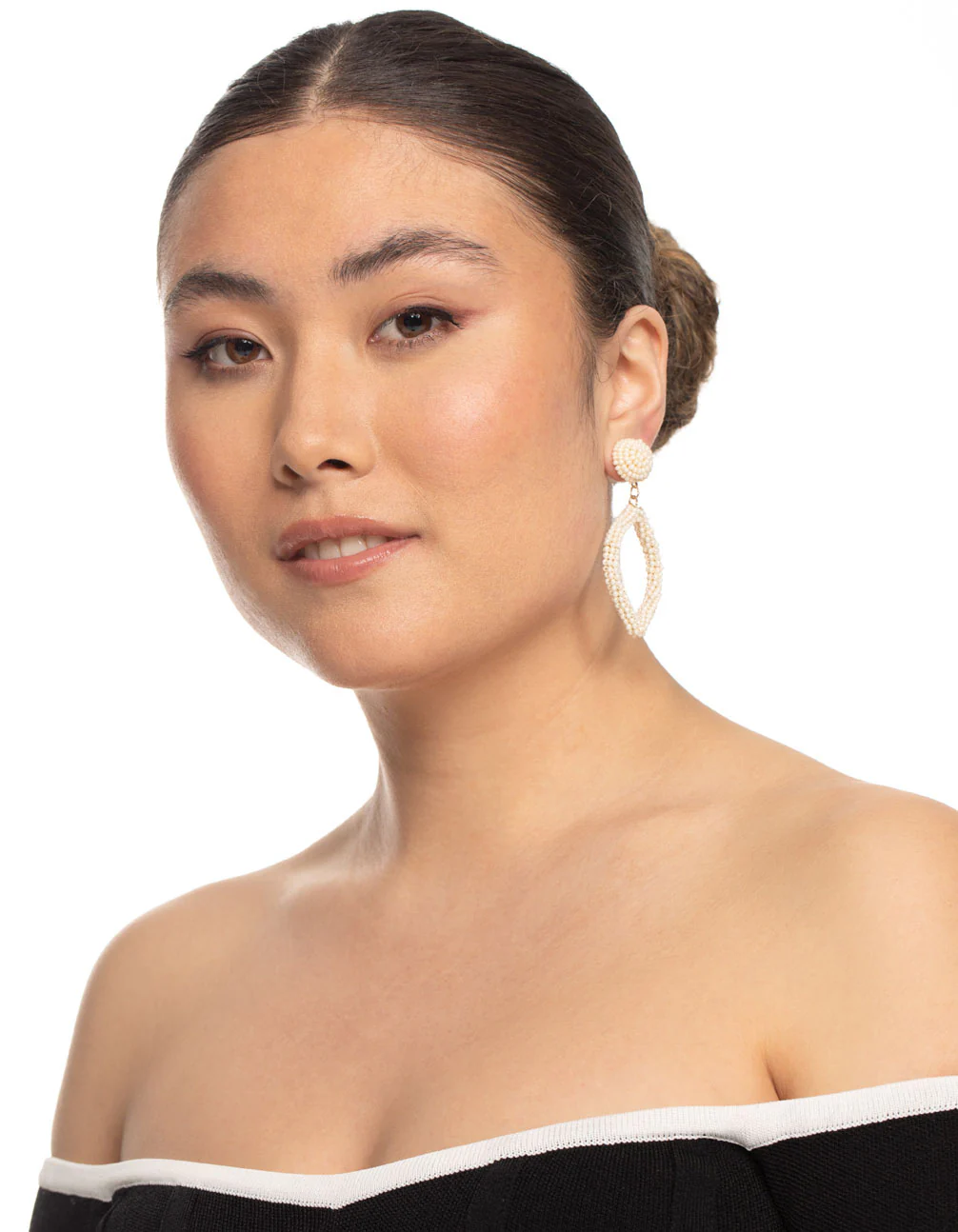 Gold Bead Diamond Drop Earrings - Image 3