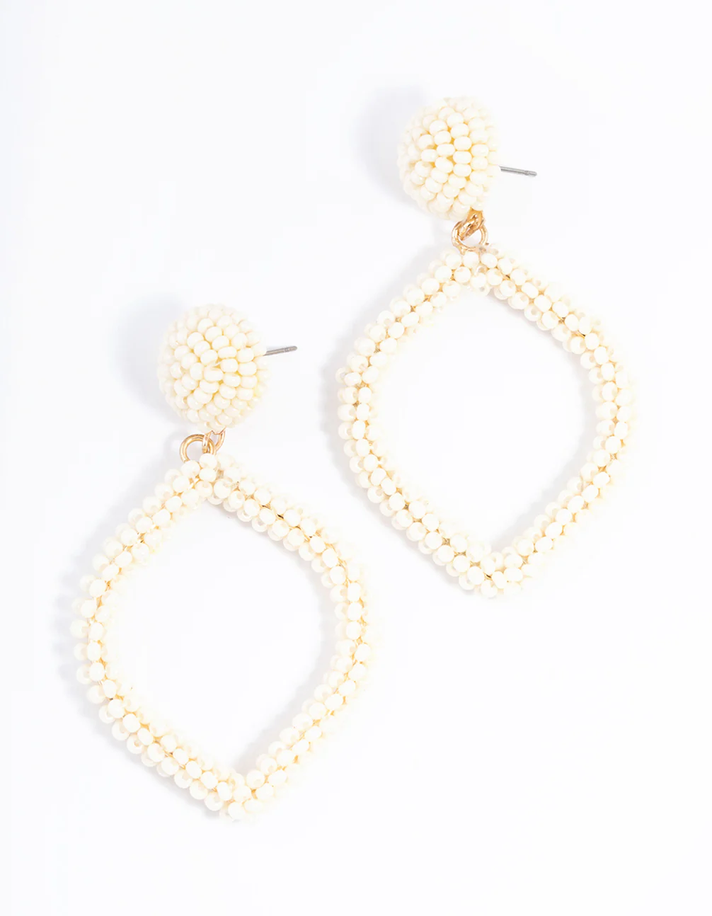Gold Bead Diamond Drop Earrings - Image 5