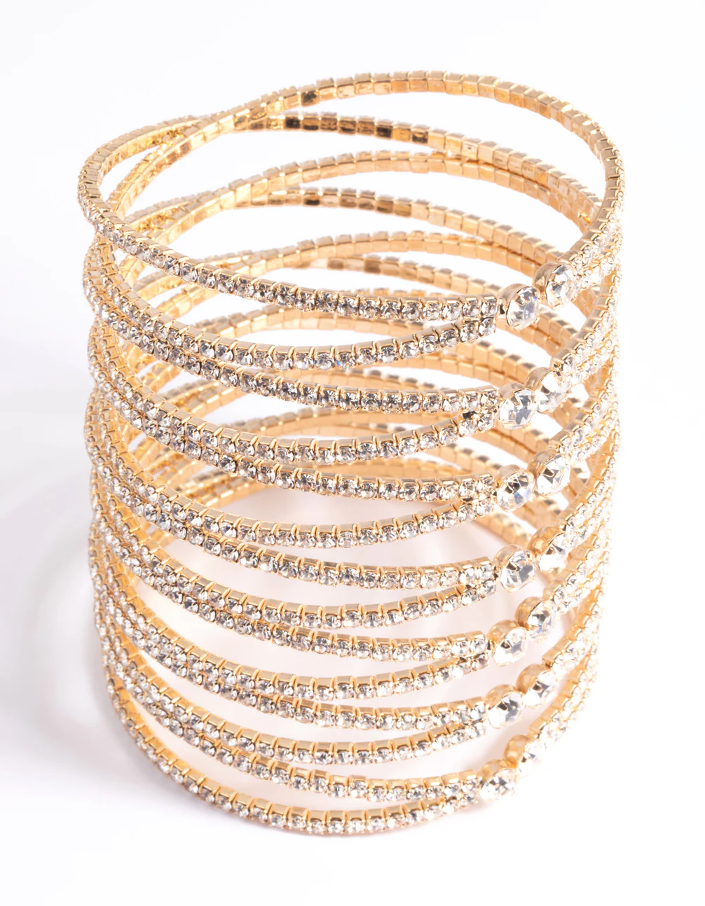 Gold Diamante Cross Over Eight Row Cuff Bracelet - Image 4