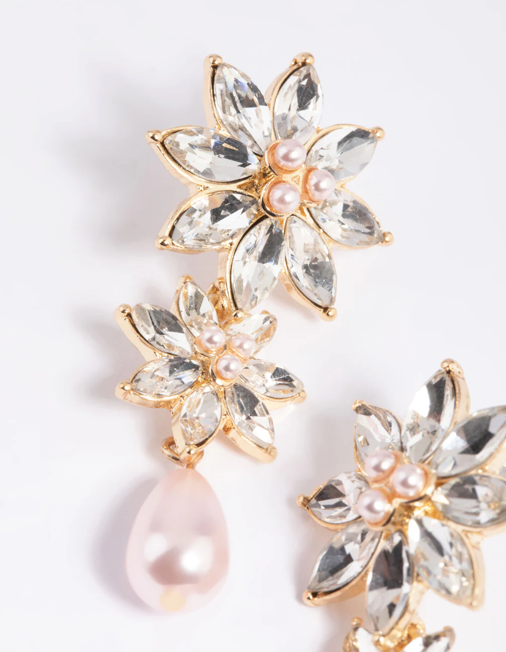 Pink Diamante Flower & Pearl Drop Earrings - Image 3